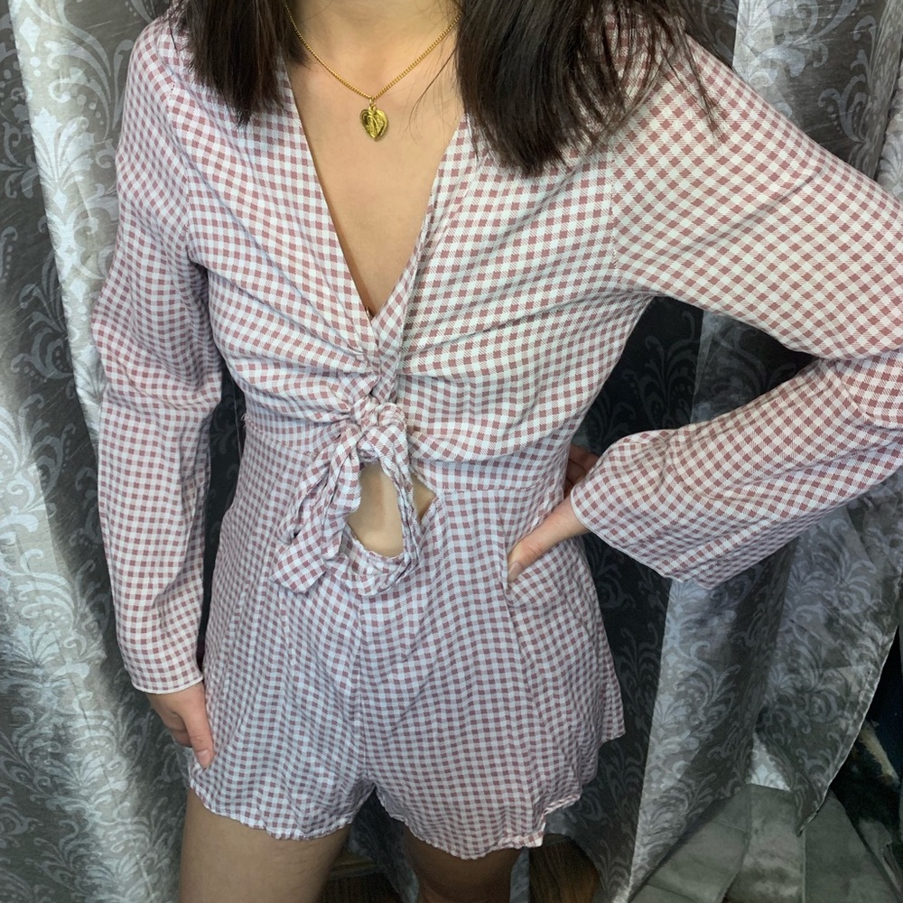 BLUE BLUSH romper with checker prints